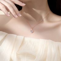 Simple Style Heart Shape Crown Sterling Silver Inlay Moissanite Zircon Pendant Necklace main image 3