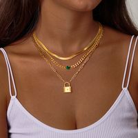 304 Stainless Steel 18K Gold Plated IG Style Streetwear Layered Plating Inlay Lock Zircon Pendant Necklace sku image 4