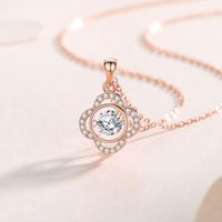 Simple Style Flower Sterling Silver Inlay Moissanite Zircon Pendant Necklace main image 3