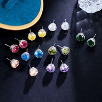 1 Pair Simple Style Commute Solid Color Plating Inlay Copper Zircon White Gold Plated Rhodium Plated Ear Studs main image 9