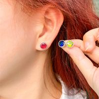 1 Pair Simple Style Commute Solid Color Plating Inlay Copper Zircon White Gold Plated Rhodium Plated Ear Studs main image 3