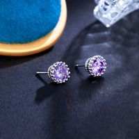 1 Pair Simple Style Commute Solid Color Plating Inlay Copper Zircon White Gold Plated Rhodium Plated Ear Studs sku image 10
