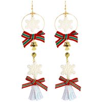 1 Pair Sweet Commute Bow Knot Snowflake Patchwork Cloth Drop Earrings main image 5