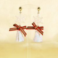 1 Pair Sweet Commute Bow Knot Snowflake Patchwork Cloth Drop Earrings main image 3