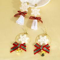 1 Pair Sweet Commute Bow Knot Snowflake Patchwork Cloth Drop Earrings main image 4