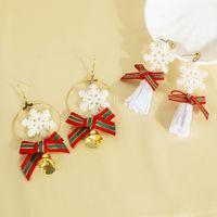 1 Pair Sweet Commute Bow Knot Snowflake Patchwork Cloth Drop Earrings main image 1