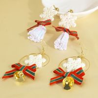 1 Paire Sucré Commuer Noeud D'arc Flocon De Neige Patchwork Chiffon Boucles D'oreilles main image 2