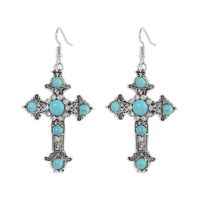 1 Pair Simple Style Cross Inlay Alloy Turquoise Drop Earrings sku image 1