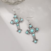 1 Paire Style Simple Traverser Incruster Alliage Turquoise Boucles D'oreilles main image 5