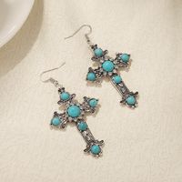 1 Pair Simple Style Cross Inlay Alloy Turquoise Drop Earrings main image 4