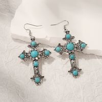 1 Paire Style Simple Traverser Incruster Alliage Turquoise Boucles D'oreilles main image 1