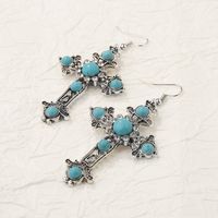 1 Pair Simple Style Cross Inlay Alloy Turquoise Drop Earrings main image 3