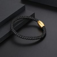 Classic Style Commute Color Block Pu Leather Titanium Steel Plating Gold Plated Men's Bangle main image 2