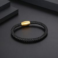 Classic Style Commute Color Block Pu Leather Titanium Steel Plating Gold Plated Men's Bangle main image 1