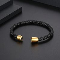 Classic Style Commute Color Block Pu Leather Titanium Steel Plating Gold Plated Men's Bangle main image 4