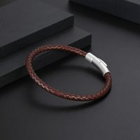 Classic Style Commute Color Block Pu Leather Titanium Steel Polishing Men's Bangle main image 2