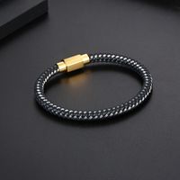 Classic Style Commute Color Block Pu Leather Titanium Steel Plating Gold Plated Men's Bangle main image 2