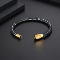 Classic Style Commute Color Block Pu Leather Titanium Steel Plating Gold Plated Men's Bangle main image 5