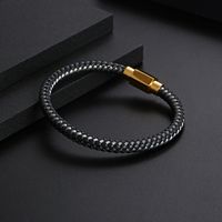 Estilo Clásico Viajar Diariamente Bloque De Color Cuero Sintético Acero Titanio Enchapado Chapado En Oro Hombres Brazalete main image 1