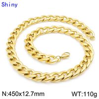 Hip-Hop Retro Solid Color Titanium Steel Chain 18K Gold Plated Men's Bracelets Necklace sku image 7
