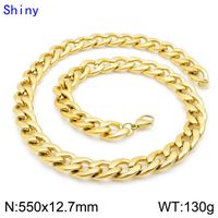 Hip-Hop Retro Solid Color Titanium Steel Chain 18K Gold Plated Men's Bracelets Necklace sku image 13