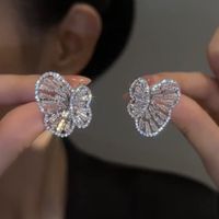 1 Pair Elegant Lady Butterfly Plating Inlay Alloy Zircon Ear Studs sku image 1