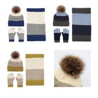 Unisex Vintage Style Color Block Wool Blend 3 Pieces Set main image 4