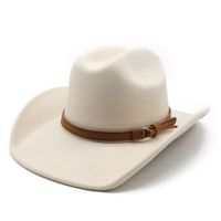 Unisex Retro Cowboy Style Solid Color Metal Button Big Eaves Fedora Hat main image 5