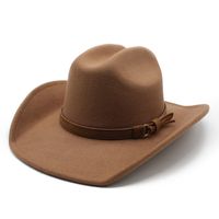 Unisex Retro Cowboy Style Solid Color Metal Button Big Eaves Fedora Hat main image 4