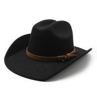 Unisex Retro Cowboy Style Solid Color Metal Button Big Eaves Fedora Hat sku image 1