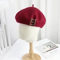 Women's Basic Retro British Style Solid Color Metal Button Eaveless Beret Hat sku image 6