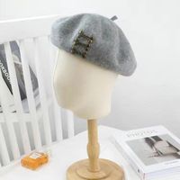 Women's Basic Retro British Style Solid Color Metal Button Eaveless Beret Hat sku image 5