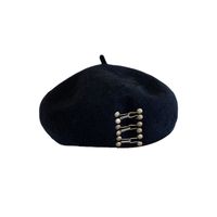 Women's Basic Retro British Style Solid Color Metal Button Eaveless Beret Hat main image 2