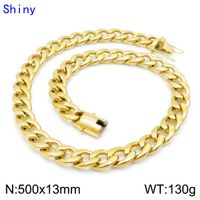 Classic Style Solid Color Titanium Steel Chain 18K Gold Plated Men's Bracelets Necklace sku image 10