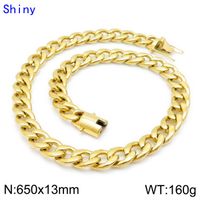 Classic Style Solid Color Titanium Steel Chain 18K Gold Plated Men's Bracelets Necklace sku image 14