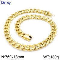 Classic Style Solid Color Titanium Steel Chain 18K Gold Plated Men's Bracelets Necklace sku image 16