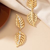 1 Pair Retro Roman Style Leaf Plating Inlay Alloy Zircon Drop Earrings main image 4