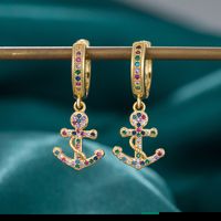 1 Pair Lady Anchor Inlay Copper Zircon Drop Earrings main image 3