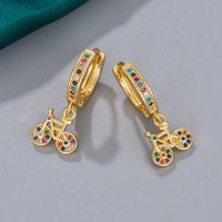 1 Pair Basic Streetwear Korean Style Geometric Bicycle Inlay Copper Zircon Drop Earrings main image 3