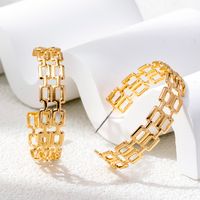 Wholesale Jewelry Elegant Solid Color Alloy Gold Plated Side Stripe Mesh Hollow Out Ear Studs main image 7