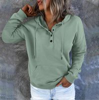 Women's Hoodies Long Sleeve Pocket Button Casual Solid Color main image 5