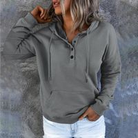 Women's Hoodies Long Sleeve Pocket Button Casual Solid Color main image 3