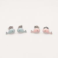 1 Pair Cute Dolphin Rudder Enamel Sterling Silver Ear Studs main image 3