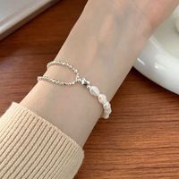 Casual Round Pearl Sterling Silver Beaded Plating Silver Plated Bracelets main image 1