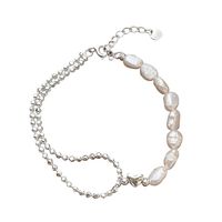 Casual Round Pearl Sterling Silver Beaded Plating Silver Plated Bracelets sku image 1