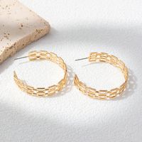 Wholesale Jewelry Elegant Solid Color Alloy Gold Plated Side Stripe Mesh Hollow Out Ear Studs sku image 4