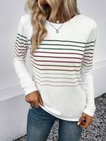 Women's T-shirt Long Sleeve T-shirts Printing Casual Stripe sku image 3