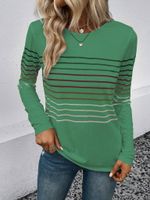 Women's T-shirt Long Sleeve T-shirts Printing Casual Stripe sku image 15