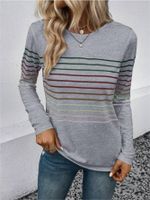 Women's T-shirt Long Sleeve T-shirts Printing Casual Stripe sku image 17