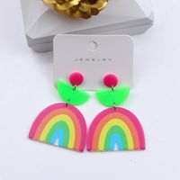 1 Pair Simple Style Rainbow Printing Arylic Drop Earrings sku image 2